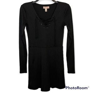 Cape Juby Black Ribbed Lace Up Dress Size Small